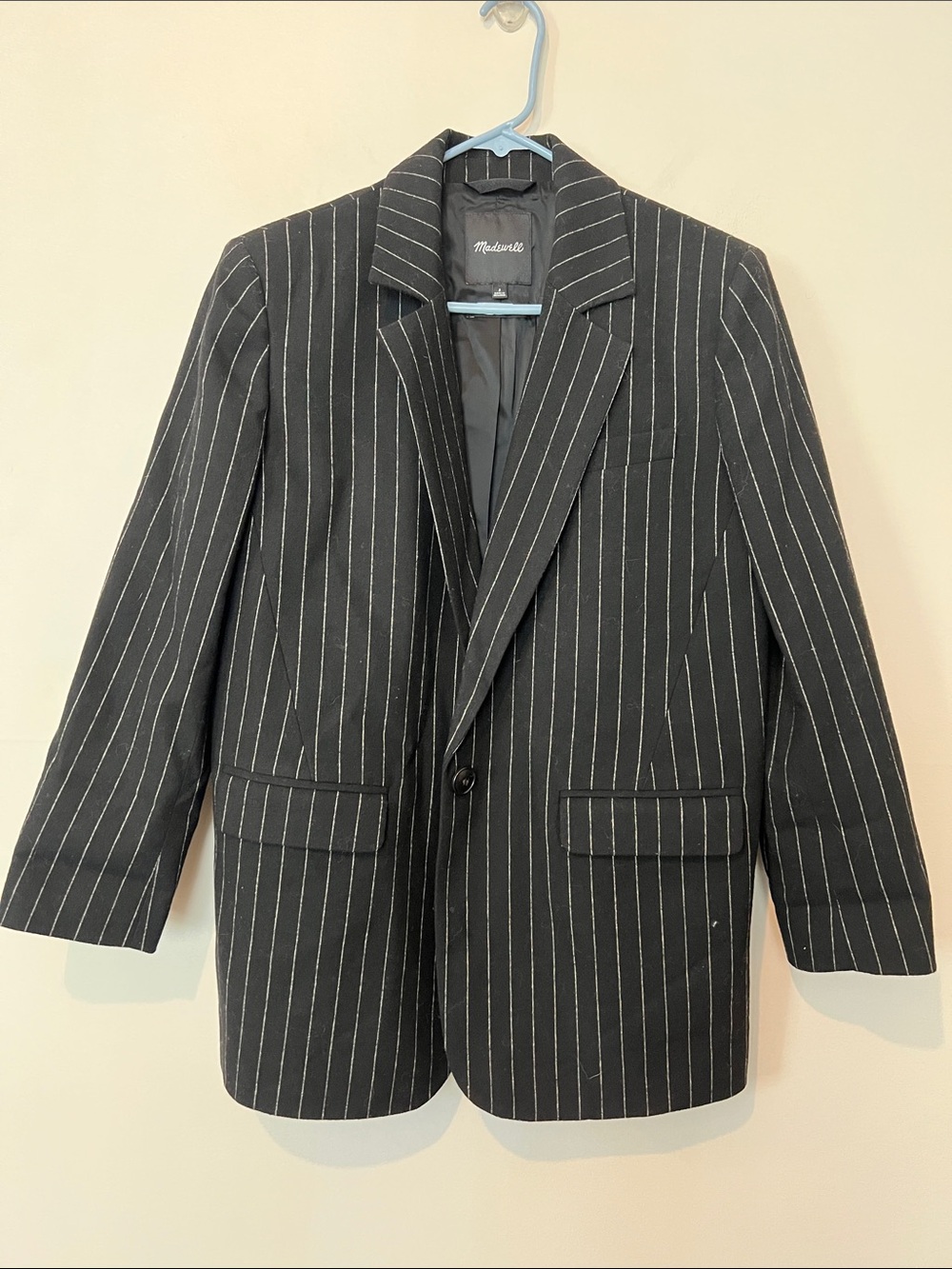 Madewell  Oversize Black Pinstripe Blazer in Italian Fabric